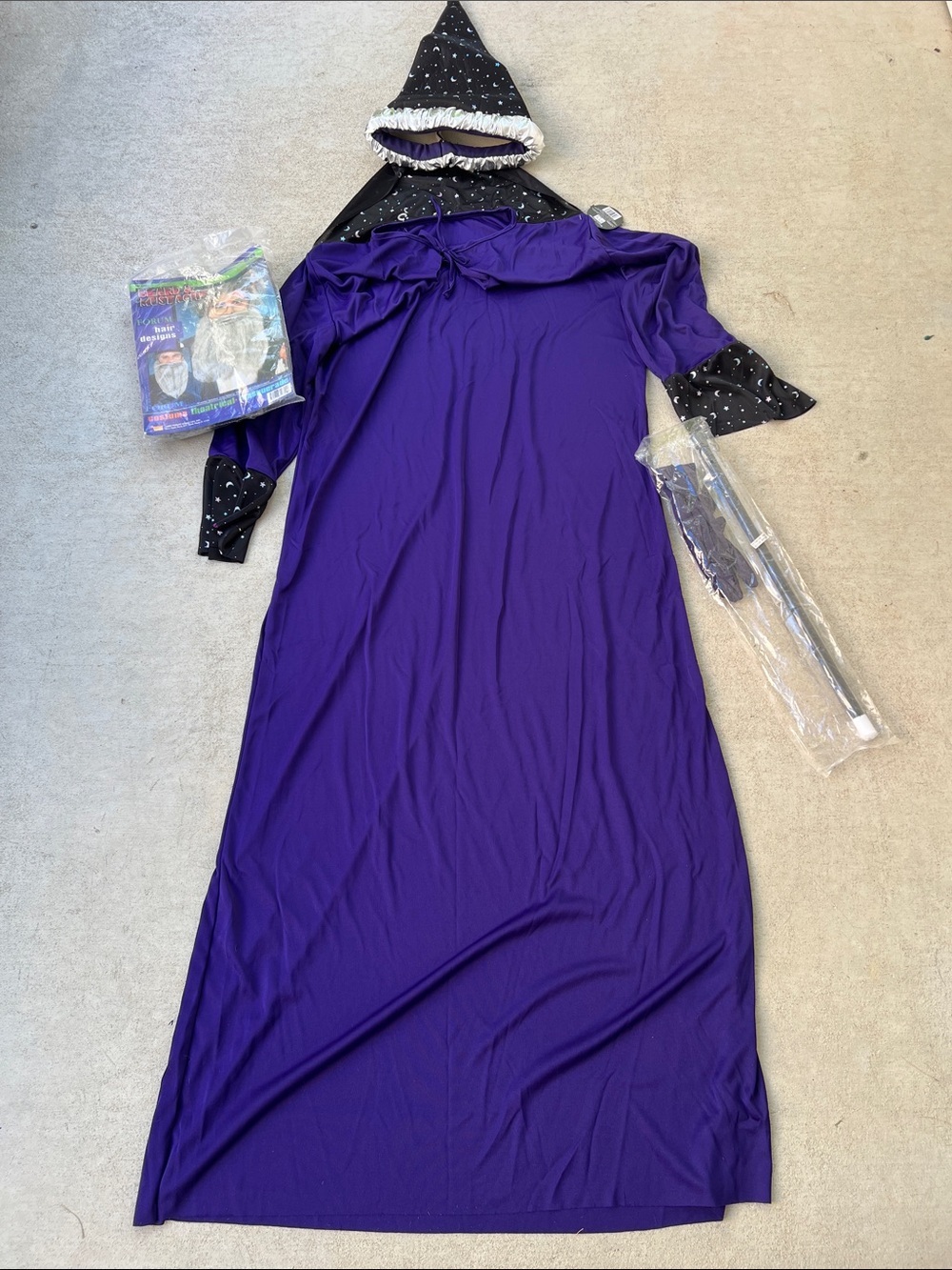 Halloween | Wizard Costume Hat, Beard & Mustache Wand & Gloves NWT One Size